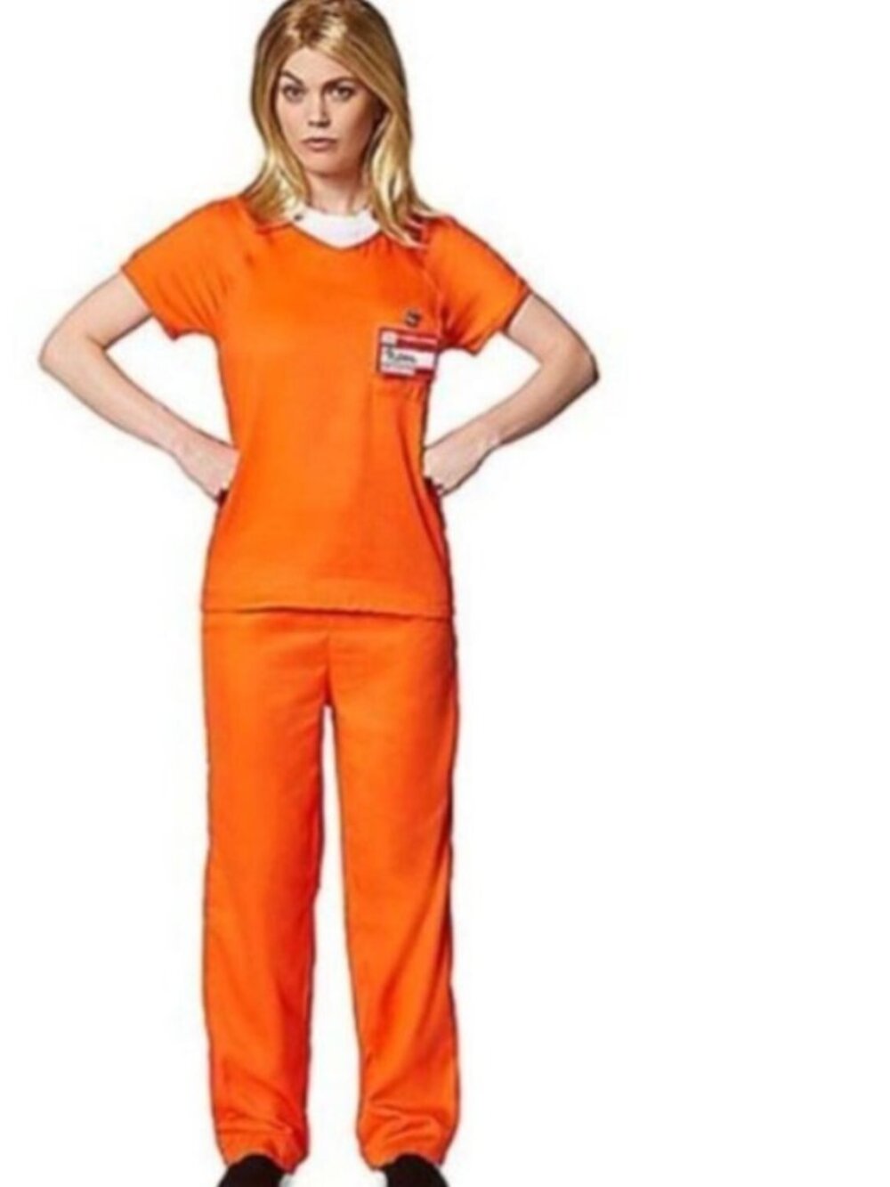 Convict Jailbird Prisoner Halloween Costume 4/6 Orange Top Pants 3 Pc Womens